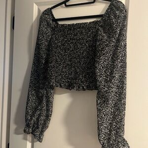 Floral Smocked Black Crop Top